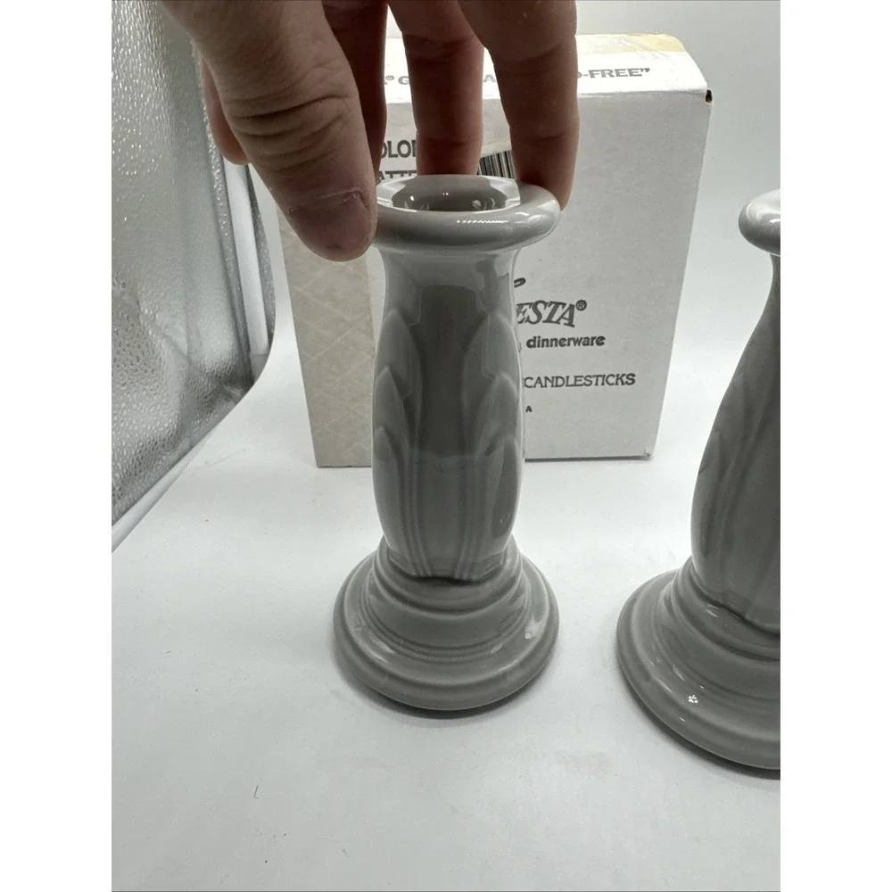 Fiesta  GRAY PEARL TAPERED CANDLE HOLDERS With Box